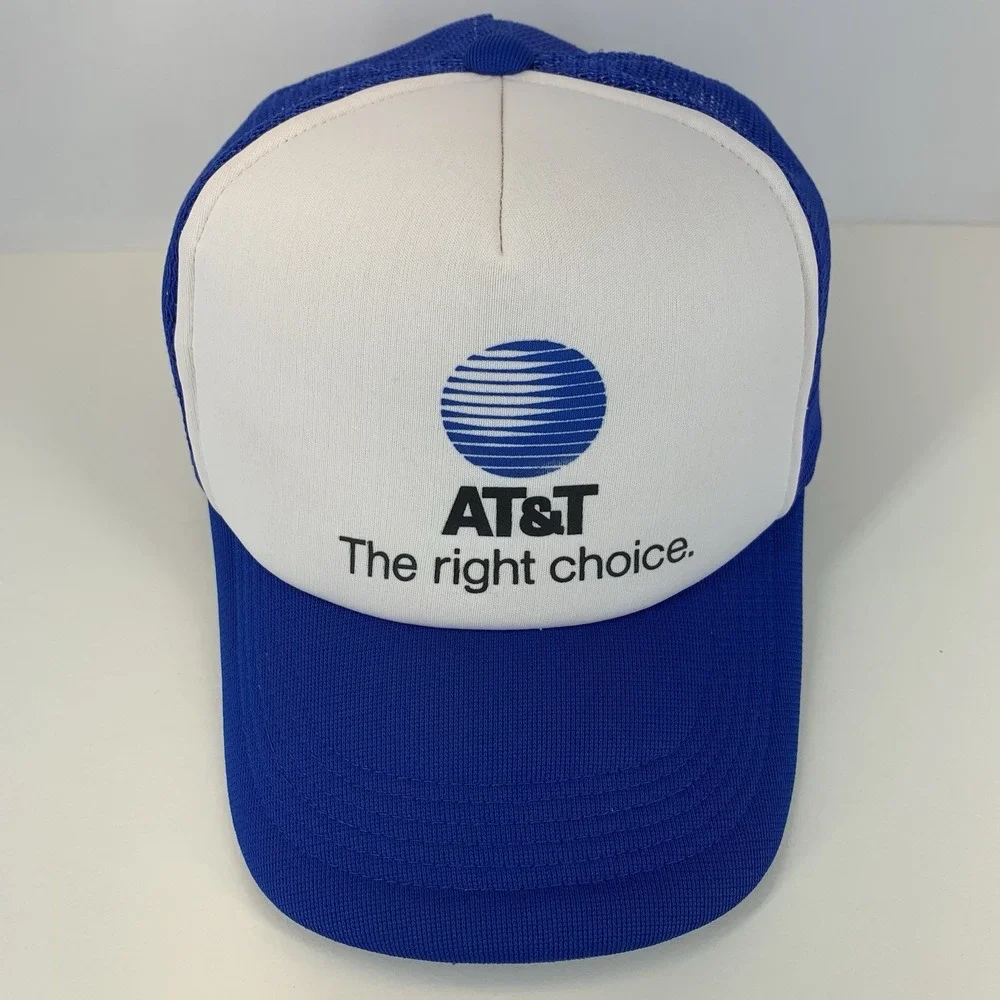 AT&T Hat The Right Choice Blue White Mesh Snapback OSFA Trucker Cap Vintage